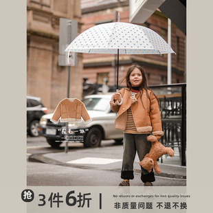 史豌豆(史豌豆)女童，加厚一体皮毛复古外套，2023冬季小女孩时髦洋气上衣