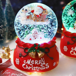 圣诞节水晶球音乐盒旋转雪花圣诞老人雪人八音盒男孩女孩儿童礼物