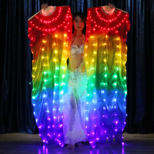 LED发光舞蹈扇子演出服表演发光道具肚皮舞发光扇真丝跳舞扇古典