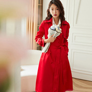 秋季红色高级感风衣2609气质外套，女2023休闲时尚流行长款大衣