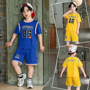 七波辉儿童套装夏装男童运动服两件套网眼速干透气中大童篮球服洋