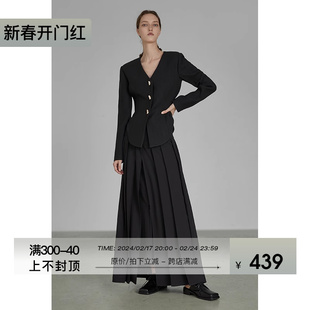 UNSPOKEN黑色西装外套女春装季气质设计感小众高级感垫肩西服上衣