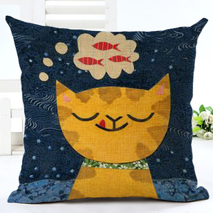 卡通可爱猫咪印花抱枕棉麻枕套靠背家用沙发靠垫ins卧室靠枕