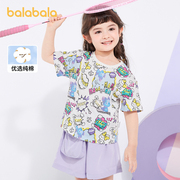 巴拉巴拉女童儿童t恤夏装短袖洋气个性满印宝宝儿童圆领上衣童装
