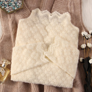 韩国秋冬磨毛半高领加绒加厚网纱蕾丝打底衫女内搭白色保暖衣