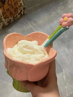 老麦杂货铺 夏日不规则手绘花朵陶瓷甜品杯水果沙拉碗冰激淋杯