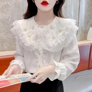 solenelara钉珠娃娃领雪纺蕾丝衬衫，女春季2024设计感小众洋气