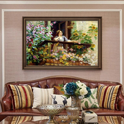 法式客厅装饰画沙发背景墙挂画横幅人物壁画美式餐厅油画2023