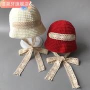 韩版公主蕾丝婴儿童毛线帽礼帽女童帽子女宝宝帽子秋冬1-2-4岁帽