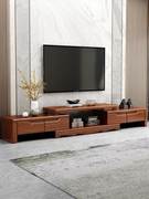 高档金丝胡桃木实木电视柜现代小户型家具客厅原木可伸缩电视机柜