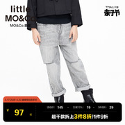 little moco童装春夏装男童裤子女童纯棉破洞裤牛仔裤儿童长裤男