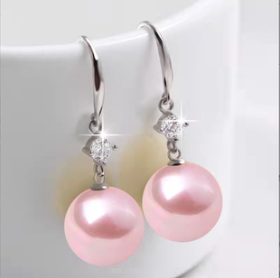 白色粉色贝珠珍珠日韩国潮防过敏气质925纯银耳饰耳坠女妈妈耳环