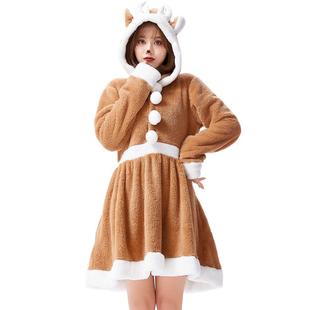 圣诞节服装cosplay可爱驯鹿动物装连衣裙卡其色麋鹿个性宽松睡衣