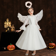 万圣节儿童服装白色天使，cosplay角色装扮女童礼服，精灵公主裙巫婆
