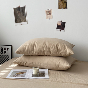 日式纯色水洗棉枕套一对装48x74cm家用单个宿舍，枕头套枕芯内胆套