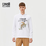 Cavalli Class春季动物印花连帽卫衣男纯棉落肩宽松休闲厚外套潮