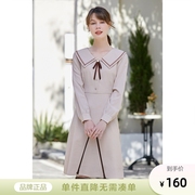 Betu百图法式连衣裙女长袖收腰复古蝴蝶结小众设计2024年春季