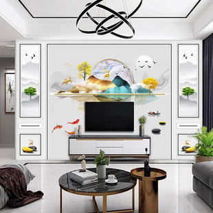 定制电视背景墙壁纸壁画客厅，墙纸整张影视，墙布大气新中式尺寸