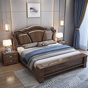 乌金木纹全实木床主卧室1米8高箱储物双人床，现代简约中式加厚大床