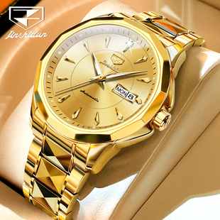 进口机芯瑞士名牌男士手表，男款机械表全自动防水金色名表十大