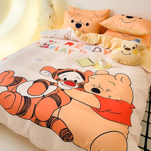 迪士尼维尼a类水洗棉，床单款四件套可爱儿童卡通被套床笠床上用品