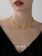 彩色水晶锆石项链女小众，高级感设计镀k金2023高端大气锁骨链