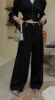 esu金属装饰小众休闲裤，5002-1黑色阔腿西装裤，女垂坠感宽松长裤