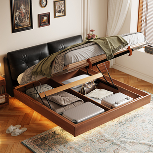 木宫匠法式复古奶糖储物箱体床中古风全实木1.8m小户型高箱双人床