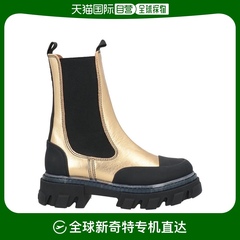 美国直邮GANNI 厚底真皮橡胶踝靴 金属色 弹性松紧带 圆头 平