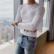 春季韩版修身弹力圆领长袖加绒T恤型男青年百搭舒适紧身打底衫潮