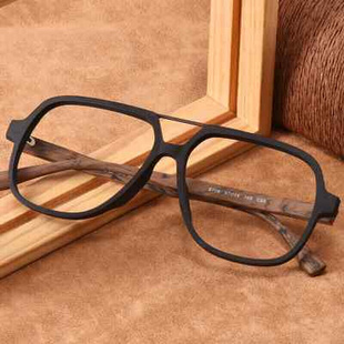 复古木质眼镜架男可配镜片黑框，双梁眼镜框近视，板材眼镜大脸潮超轻
