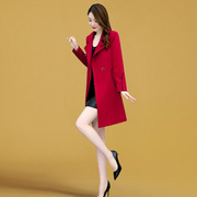 红色风衣2023年女装，秋季中长款修身气质时尚，流行西装外套春秋
