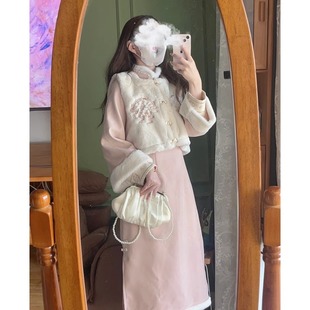 新中式国风改良旗袍女秋冬季小个子高级感气质，马甲连衣裙两件套装