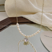 小众设计超闪锆石水钻淡水珍珠项链 时尚小香风锁骨链高级项饰女
