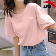 安踏粉色t恤女短袖韩版学生宽松春季减龄百搭纯棉半袖女