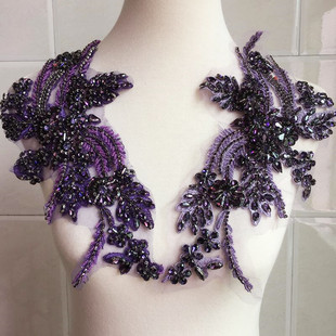 紫色玻璃钻重工钉珠刺绣，花片diy毛衣外套手缝钻花礼服裙子衣服钻