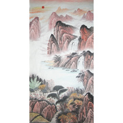 纯手绘六尺山水画聚宝盆国画客厅，办公室条幅风水画竖幅未装裱画芯