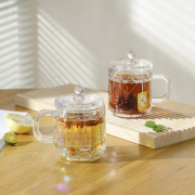 现代简约小清新麦穗玻璃马克杯家用透明水杯带盖玻璃杯茶杯子