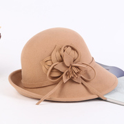帽子女秋冬季百搭羊毛，尼礼帽时尚，女士英伦盆帽日系卷边优雅渔夫帽
