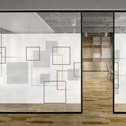 抽象空格几何图形玻璃门窗贴纸公司，隔断玻璃贴办公会议室静电磨砂