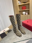 长筒靴方头v家女鞋真皮V扣粗跟欧美短筒靴冬季女靴华伦高跟鞋