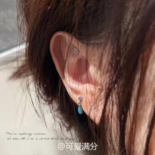 蓝色水晶吊坠锆石耳钉，女s925纯银耳环，2024高级感秋冬耳饰