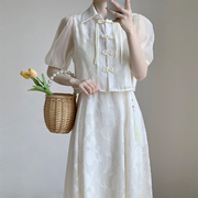 新中式国风改良h旗袍套装，女夏季2023汉服罩衫吊带两件式洋装