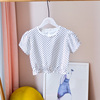 韩国~女宝宝中小童上衣套头衫可爱圆领白色波点短袖休闲短款收腰