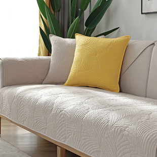 北欧简约纯色沙发垫四季通用纯棉布艺防滑垫