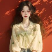白领哥弟新女装2025夏季印花防晒雪纺衬衫新款甜美公主风独特上衣