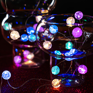 LED球形灯花束礼盒羽气球彩色装饰灯串生日派对蛋糕装饰星星闪灯