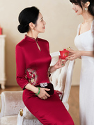 婚宴高端礼服喜婆婆装红色显瘦大码女中袖春秋旗袍连衣裙