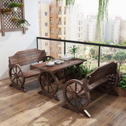 户外车轮桌椅休闲椅实木桌椅阳台，酒吧碳化木庭院室外桌椅套件组合