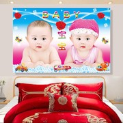 男女宝宝海报照片漂亮可爱婴儿龙凤双胞胎，孕妇胎教墙贴画送子观音